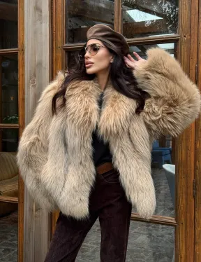Шуба женская из меха тонированной лисы - английский воротник