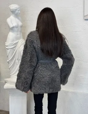 Двухсторонняя женская шуба - дублёнка из меха тиградо, стойка воротник