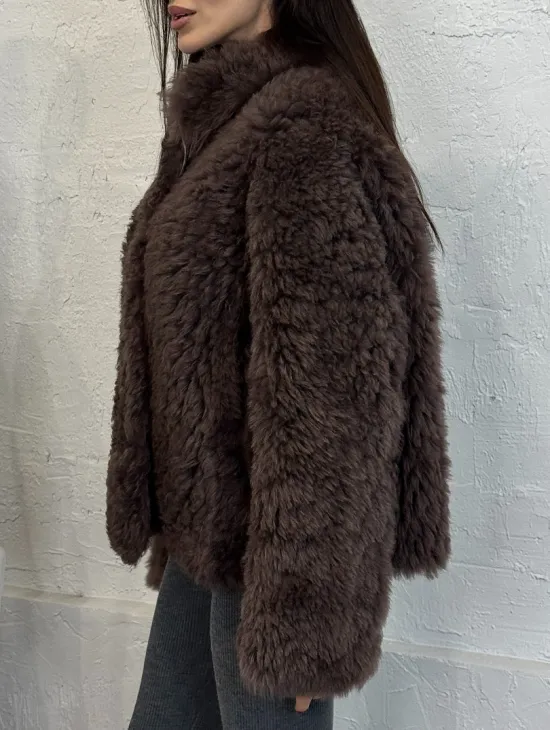 Полушубок - куртка женская из натуральной овчины с воротником апаш