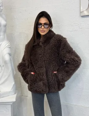 Полушубок - куртка женская из натуральной овчины с воротником апаш