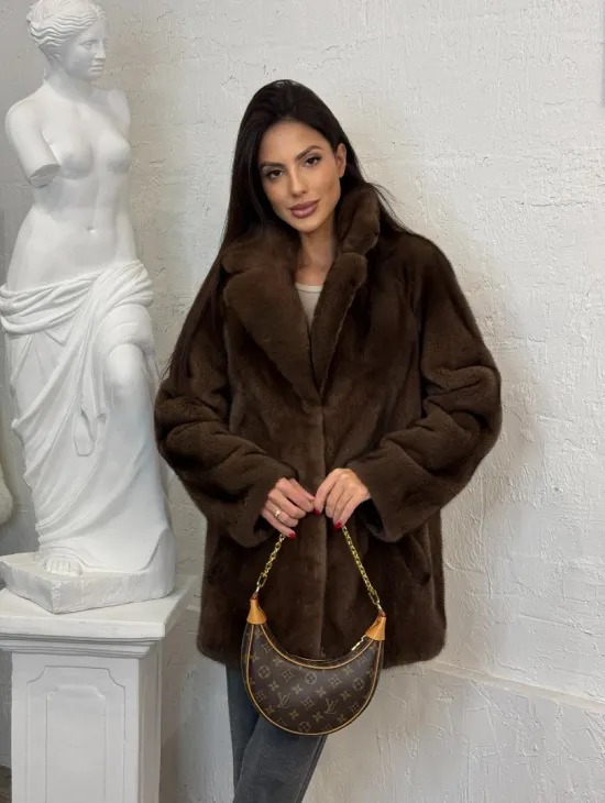 Женский жакет - полушубок Oversize из плюшевой норки Velvet английский воротник