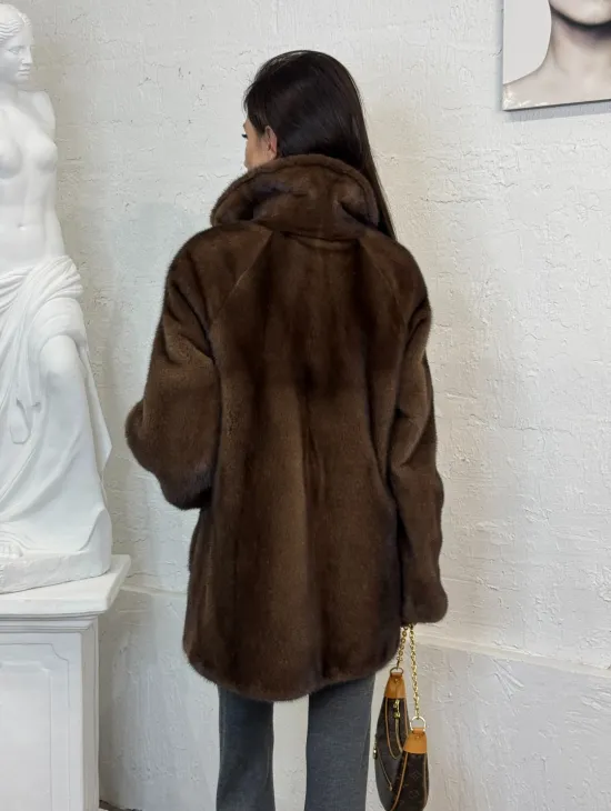 Женский жакет - полушубок Oversize из плюшевой норки Velvet английский воротник