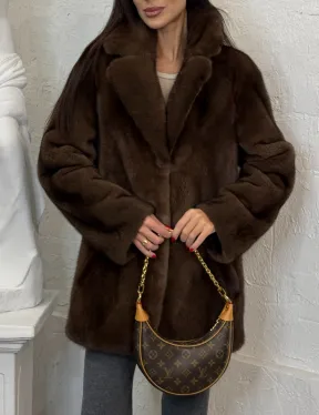 Женский жакет - полушубок Oversize из плюшевой норки Velvet английский воротник