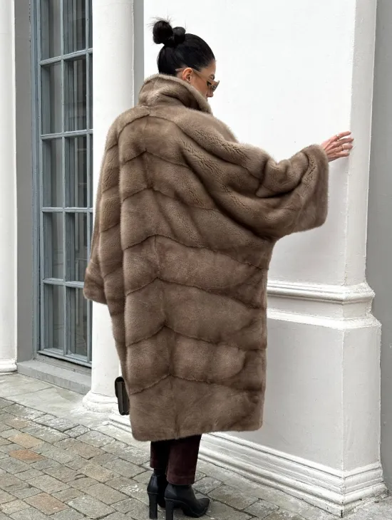 Норковая шуба Бохо из меха скандинавской норки Pastel (большие размеры)