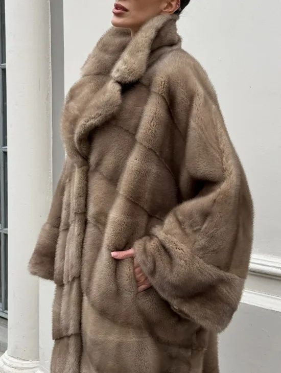 Норковая шуба Бохо из меха скандинавской норки Pastel (большие размеры)