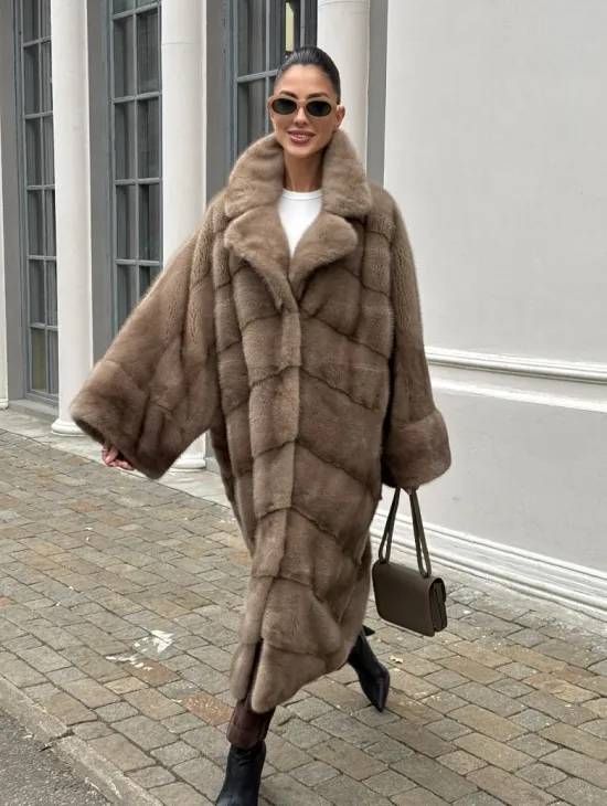 Норковая шуба Бохо из меха скандинавской норки Pastel (большие размеры)