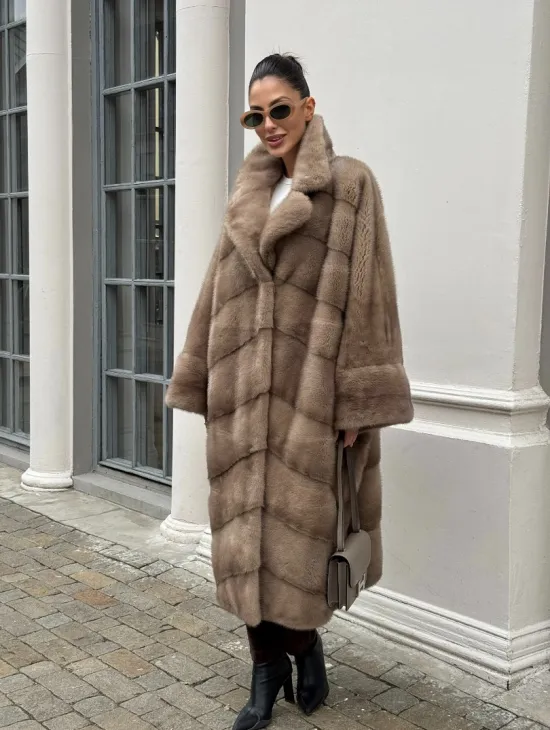 Норковая шуба Бохо из меха скандинавской норки Pastel (большие размеры)