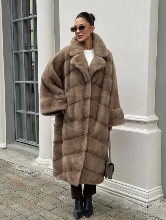 Норковая шуба Бохо из меха скандинавской норки Pastel (большие размеры)