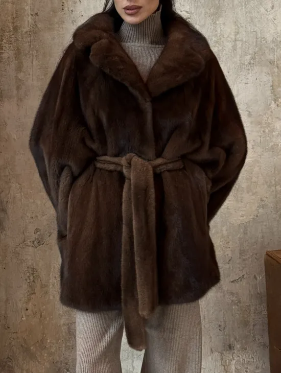 Модная шуба 2025 из меха норки NAFA премиум класса - фасон летучая мышь