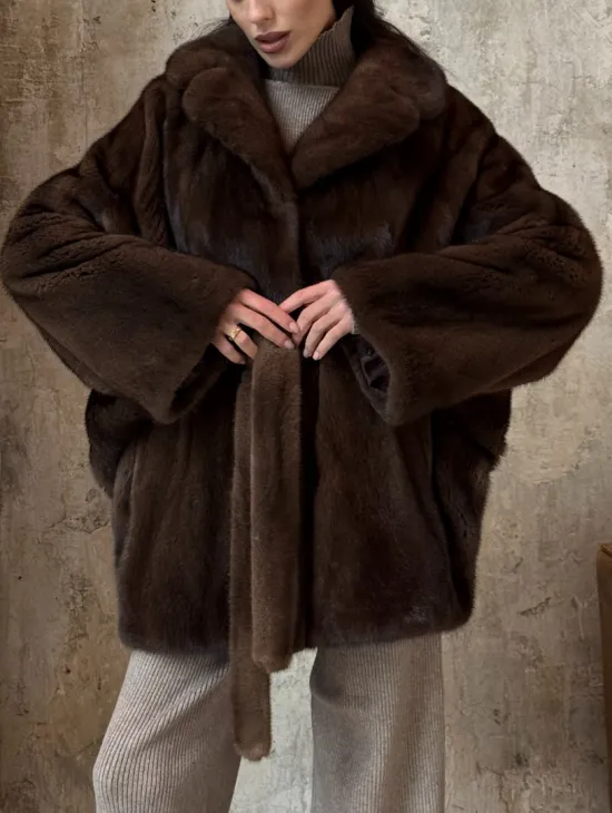 Модная шуба 2025 из меха норки NAFA премиум класса - фасон летучая мышь