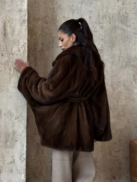 Модная шуба 2025 из меха норки NAFA премиум класса - фасон летучая мышь