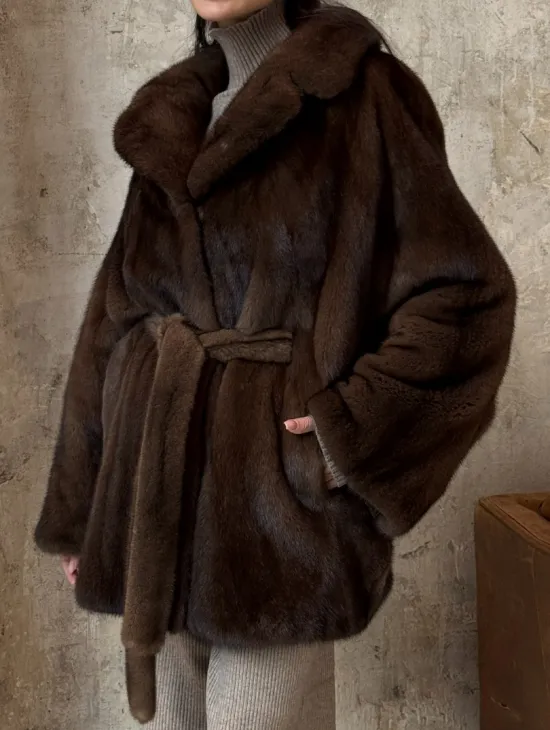 Модная шуба 2025 из меха норки NAFA премиум класса - фасон летучая мышь