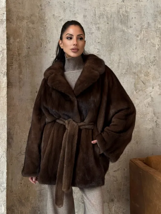 Модная шуба 2025 из меха норки NAFA премиум класса - фасон летучая мышь