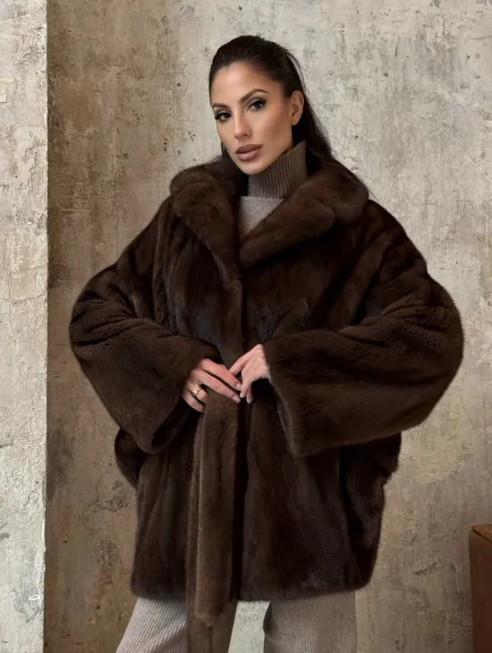 Модная шуба 2025 из меха норки NAFA премиум класса - фасон летучая мышь
