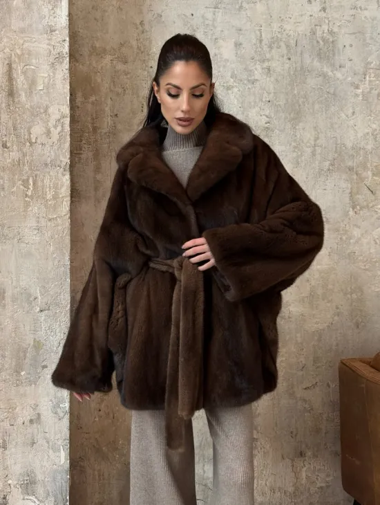 Модная шуба 2025 из меха норки NAFA премиум класса - фасон летучая мышь