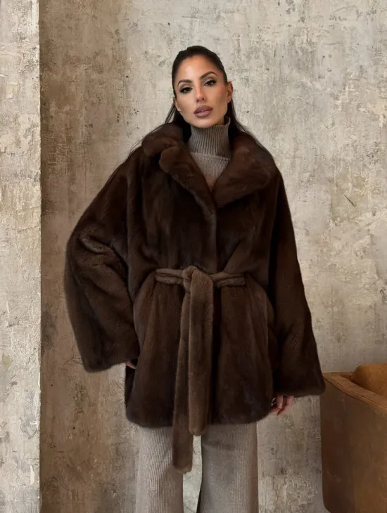 Модная шуба 2025 из меха норки NAFA премиум класса - фасон летучая мышь