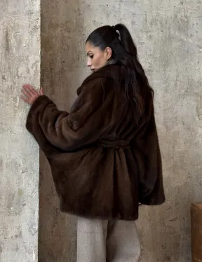 Модная шуба 2025 из меха норки NAFA премиум класса - фасон летучая мышь