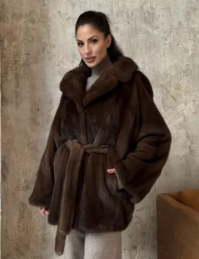 Модная шуба 2025 из меха норки NAFA премиум класса - фасон летучая мышь