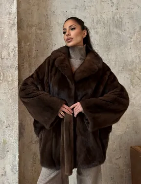 Модная шуба 2025 из меха норки NAFA премиум класса - фасон летучая мышь