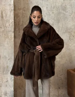 Модная шуба 2025 из меха норки NAFA премиум класса - фасон летучая мышь