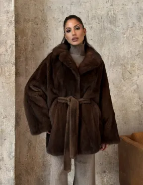 Модная шуба 2025 из меха норки NAFA премиум класса - фасон летучая мышь