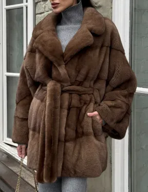 Premium мех, шуба летучая мышь из аукционной норки в натуральном цвете пастель