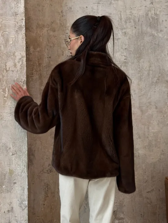 Полушубок женский из меха аукционной норки Браун Вельвет