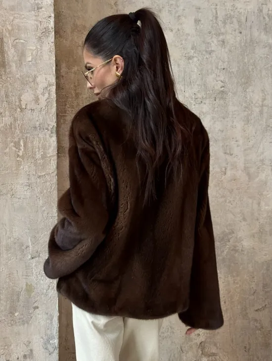 Полушубок женский из меха аукционной норки Браун Вельвет
