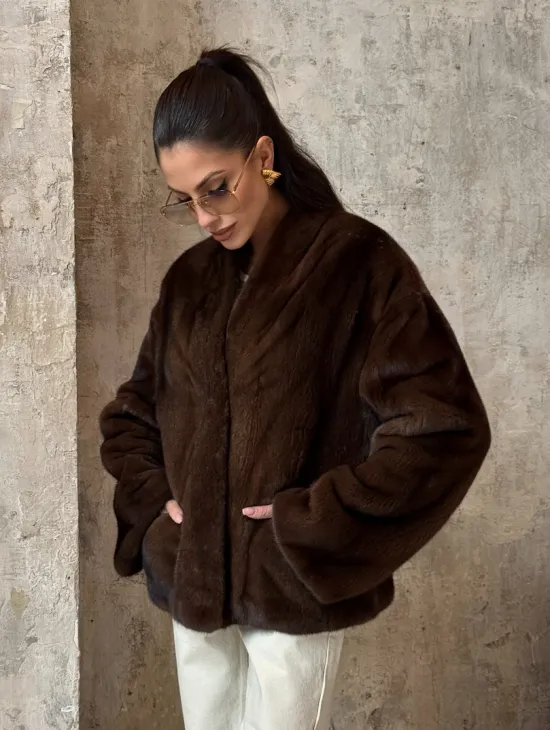 Полушубок женский из меха аукционной норки Браун Вельвет