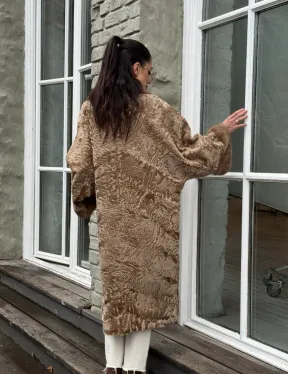 Женская шуба из меха каракуля GOLD кимоно паркет английский воротник