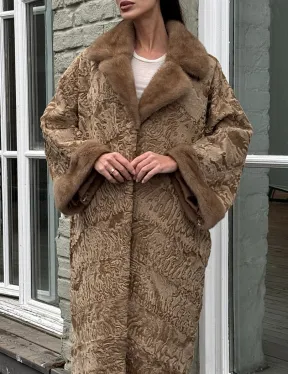 Женская шуба из меха каракуля GOLD кимоно паркет английский воротник