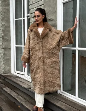 Женская шуба из меха каракуля GOLD кимоно паркет английский воротник