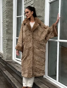 Женская шуба из меха каракуля GOLD кимоно паркет английский воротник