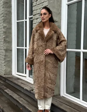 Женская шуба из меха каракуля GOLD кимоно паркет английский воротник