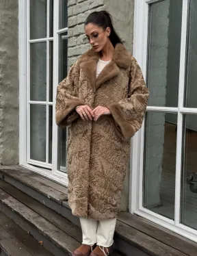 Женская шуба из меха каракуля GOLD кимоно паркет английский воротник
