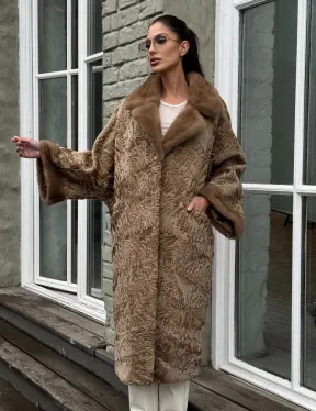 Женская шуба из меха каракуля GOLD кимоно паркет английский воротник