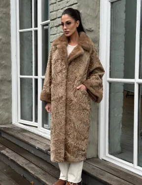 Женская шуба из меха каракуля GOLD кимоно паркет английский воротник