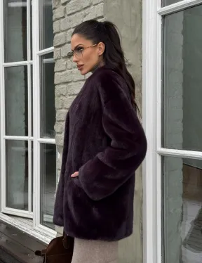 Короткий женский полушубок из меха норки VINTAGE BURGUNDY