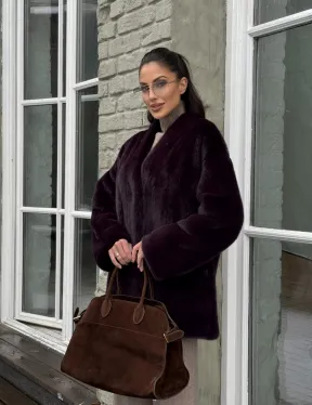 Короткий женский полушубок из меха норки VINTAGE BURGUNDY