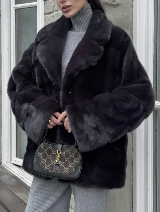 Меховой полушубок - автоледи из натуральной норки с английским воротником