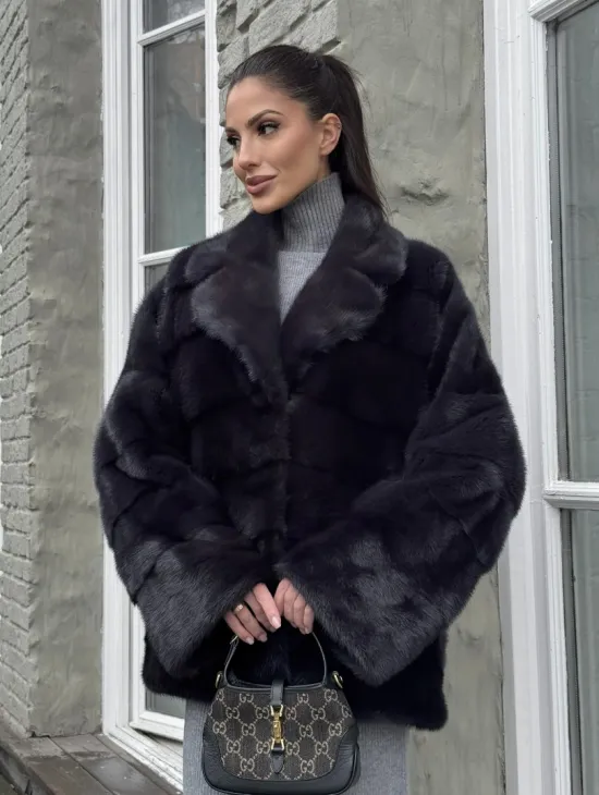 Меховой полушубок - автоледи из натуральной норки с английским воротником