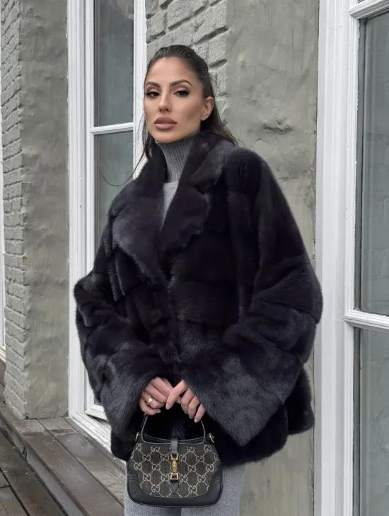 Меховой полушубок - автоледи из натуральной норки с английским воротником