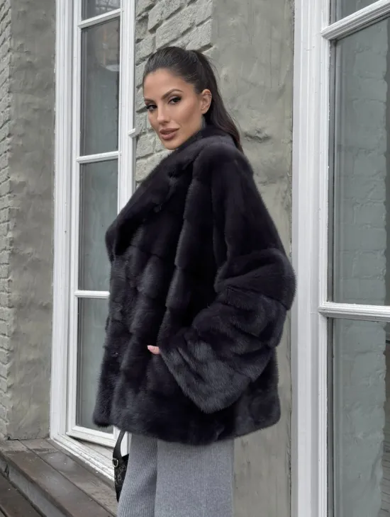 Меховой полушубок - автоледи из натуральной норки с английским воротником