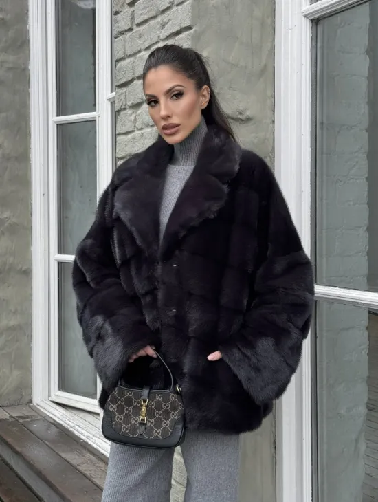 Меховой полушубок - автоледи из натуральной норки с английским воротником