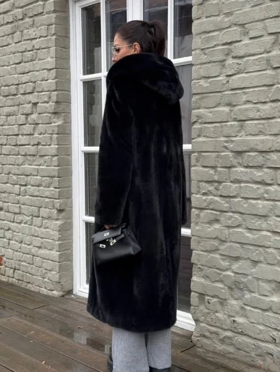 Норковая шуба PREMIUM из аукционной плюшевой норки с капюшоном