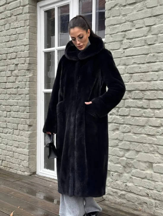 Норковая шуба PREMIUM из аукционной плюшевой норки с капюшоном