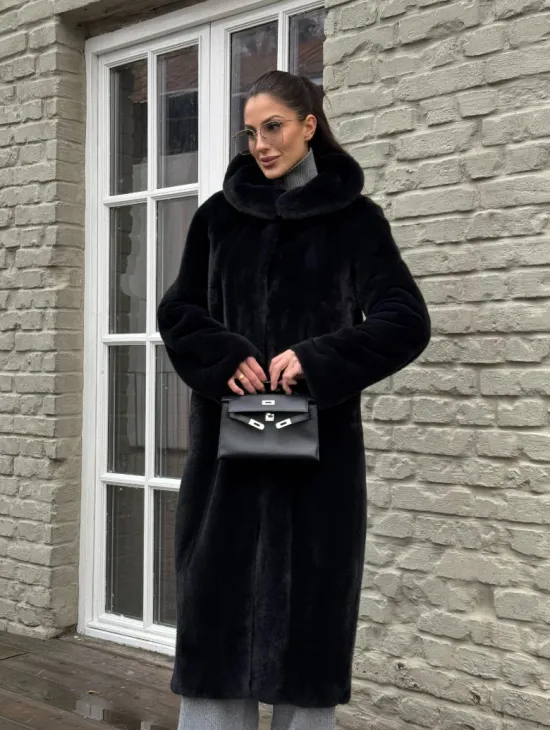 Норковая шуба PREMIUM из аукционной плюшевой норки с капюшоном