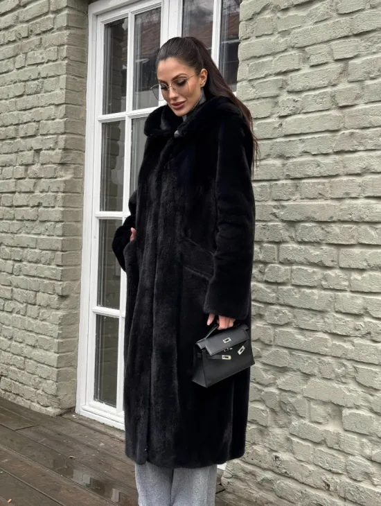 Норковая шуба PREMIUM из аукционной плюшевой норки с капюшоном