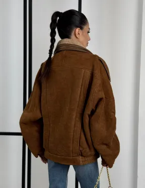 Зимняя натуральная замшевая куртка - дубленка с лацканами