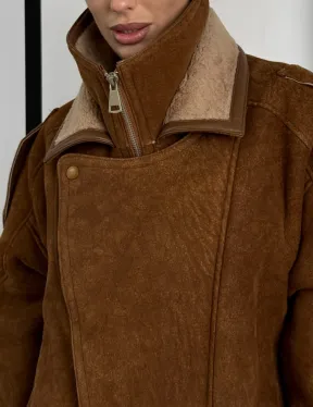 Зимняя натуральная замшевая куртка - дубленка с лацканами